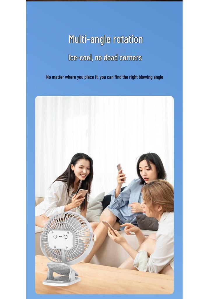 USB Rechargeable Clip-On Fan with Night Light for Dorm, Bed, and Desk