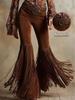 Dames Retro Wijde Pijp Suede Flock Broek - Casual Slank Makende Lange Broek