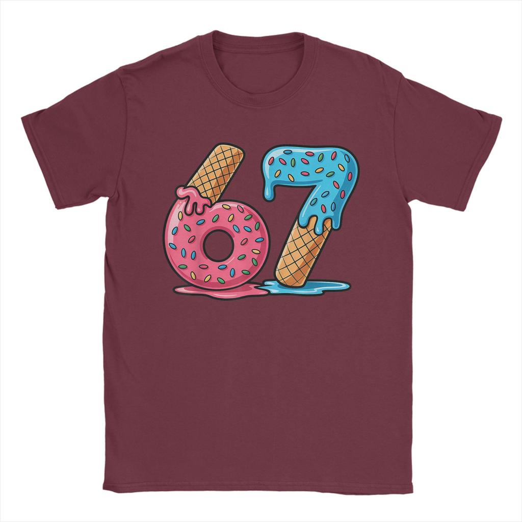 Unisex Six Seven Ice Cream Drip Cool Meme Funny Number T Shirts Pure Cotton Clothing Vintage Round Collar Tees Summer TShirts