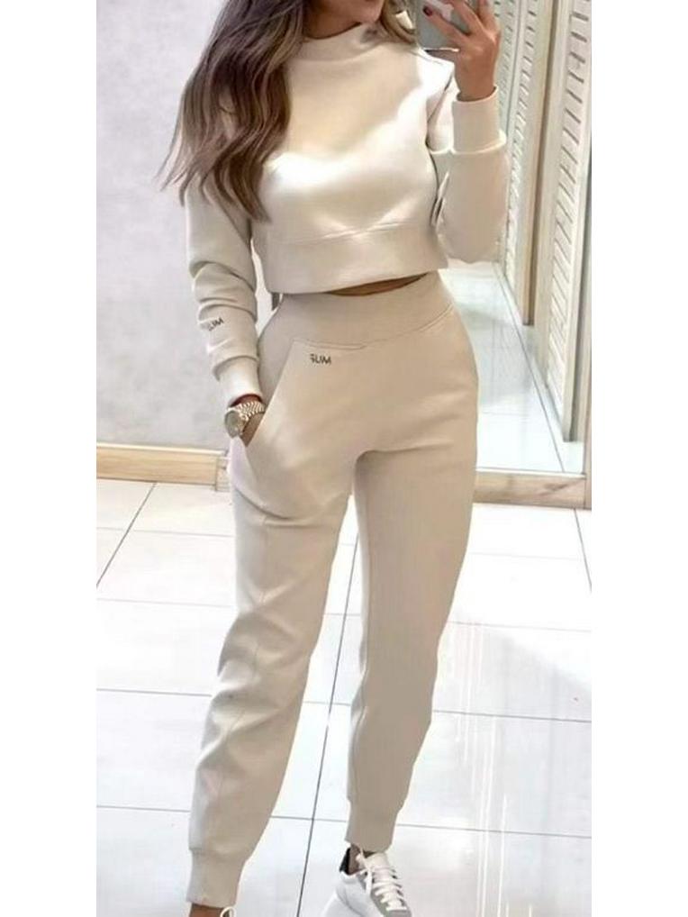 2024 Herbst/Winter Damen High Neck Slim Fit Langarm Freizeit-Set für Europa & Amerika