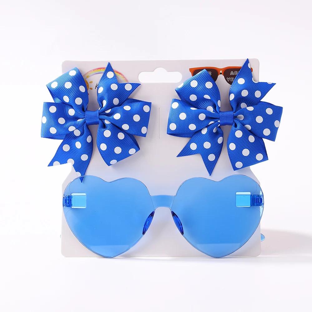 3Pcs/set Kids Cute Solid Dot Hairpin Colorful Heart Sun Glasses Set Girls Boutique Bowknot Hair Clips Children Hair Accessories