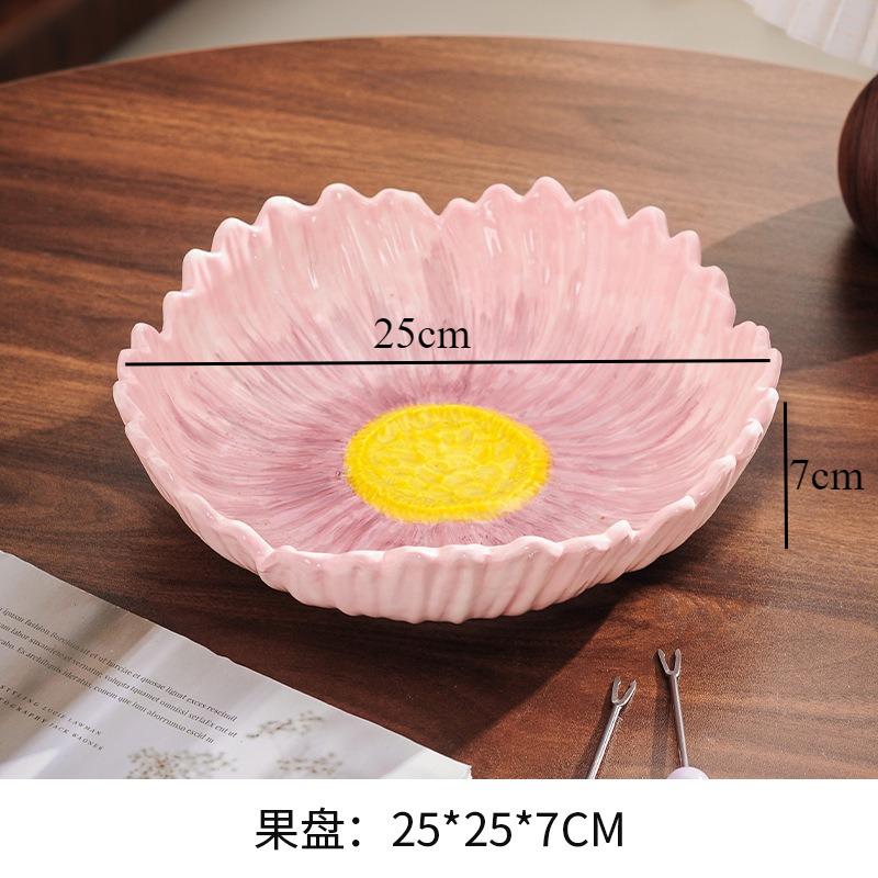 Flower Shaped Ceramic Fruit Plate Dessert Plate Salad Bowl Decorative Plates Candy Dish Snack Bowl Dim Sum Dish Storage Tray