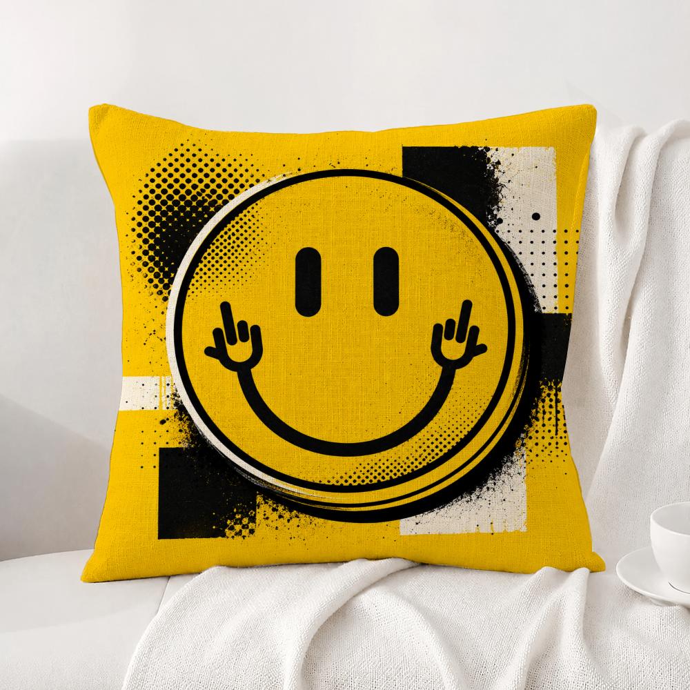 Symbol Smile Face Cushion Cover Natural Linen Pillowcase Set AllinOne Decor Cushion Cover for Sofa Bedroom Chair