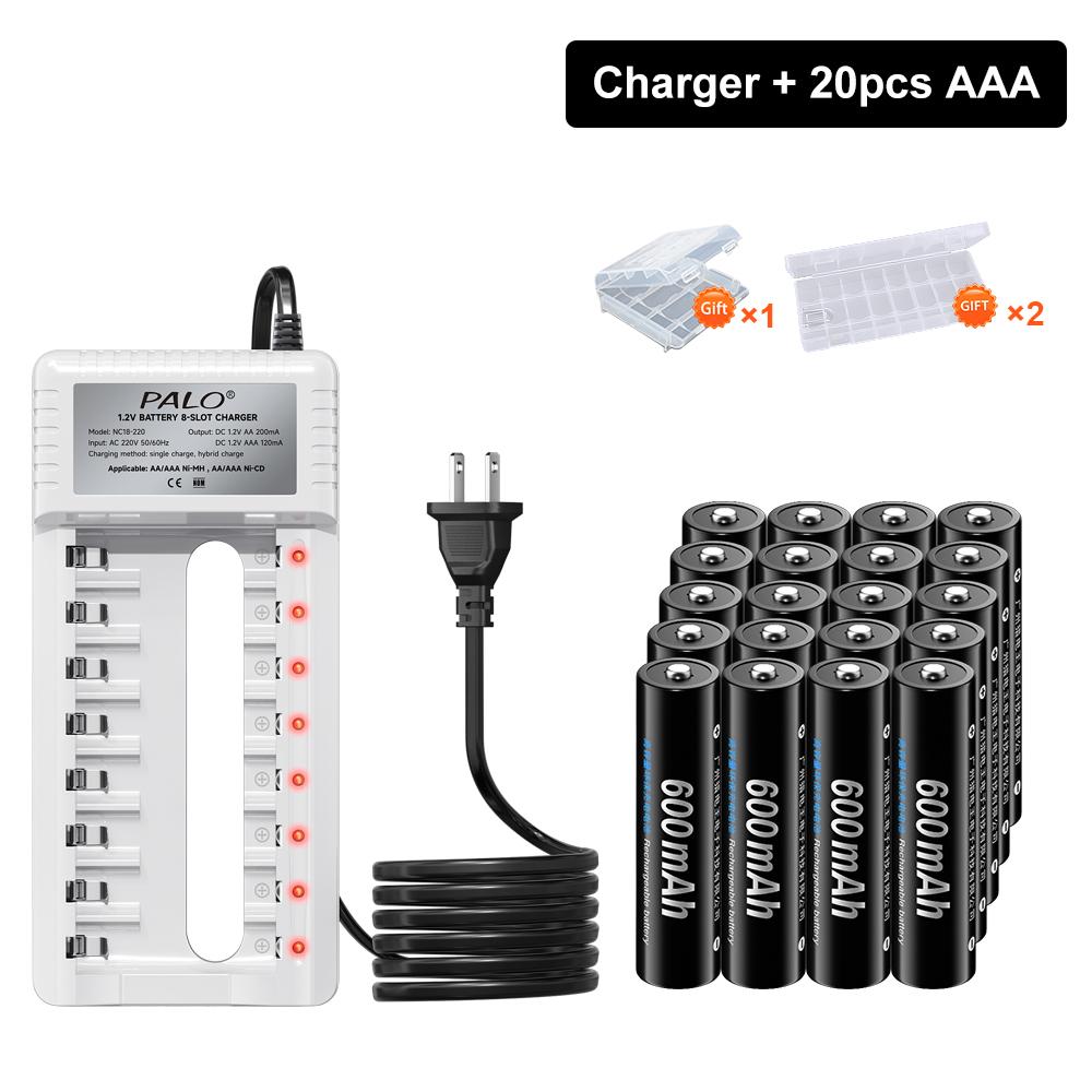 PALO 1.2V AA Ni-MH Battery 1300mah +AAA Rechargeable Batteries 600mah for Toy alarm clock with 8 slots Smart 2A 3A Battery Charger