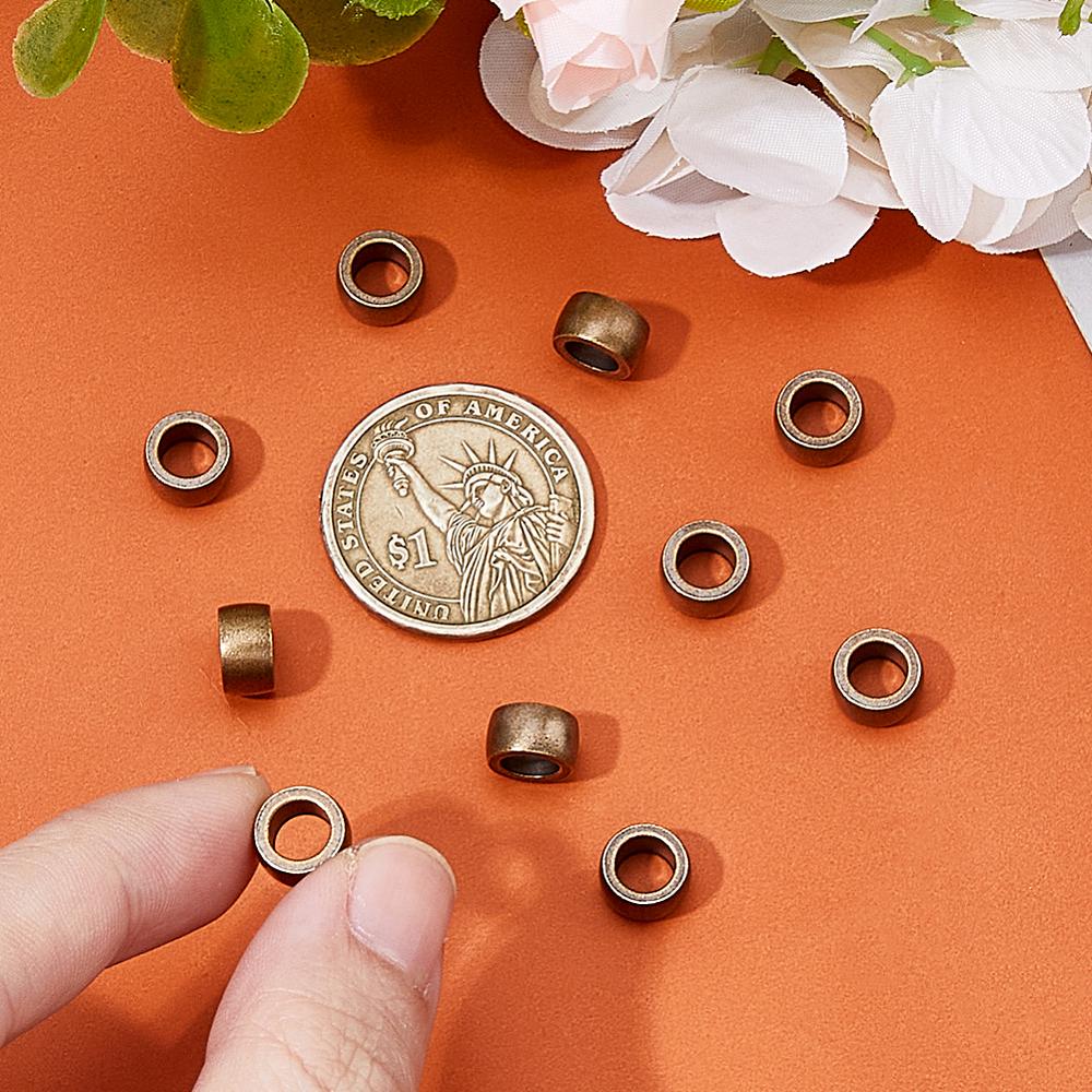 50Pcs Brass European Beads, Large Hole Beads, Column, Antique Bronze, 8.5x5mm, Hole: 5.5mm