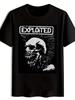 Schwarzes EXPLIZITES Grafik-T-Shirt - Totenkopf mit Blitzschlägen & Punkrock-Band-Print