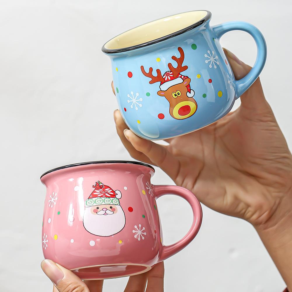 350ML Ceramic Mug Cartoon Pattern Cute Elk Water Cups Christmas Kids Gift Breakfast Milk Cup Oatmeal Cup Christmas Gift Idea