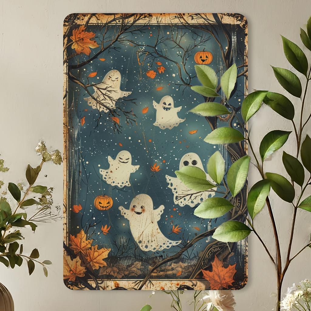 Spooky & Funny Pumpkin Vintage Metal Tin Sign - Durable, Bend-Resistant Wall Art for Halloween Decor, Gardens, Studios - 8x12 In