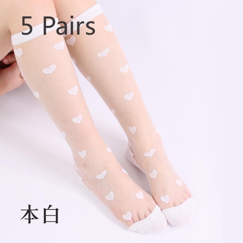 5 Pairs Women's Spring and Summer Stockings In The Tube Love Jacquard Transparent Stockings Glass Silk Stockings for Women