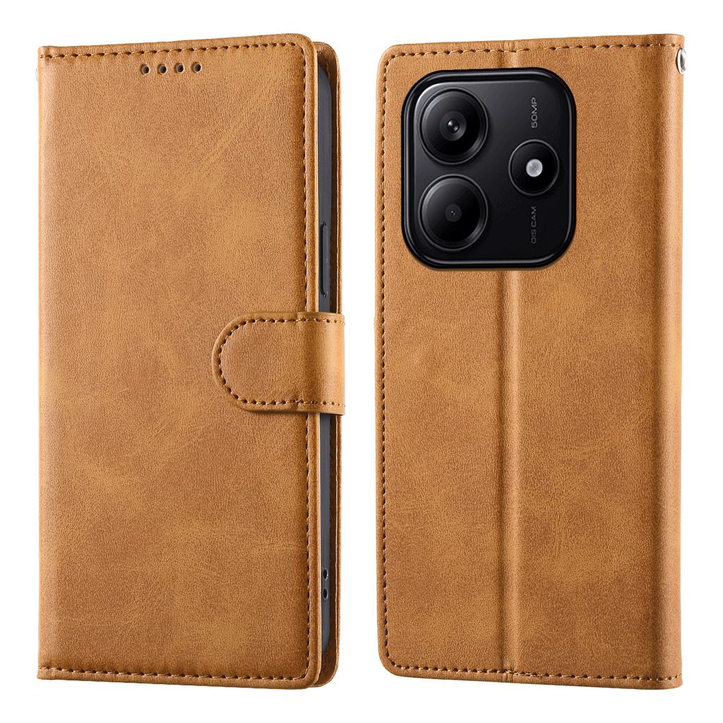 For Xiaomi Redmi Note 14 5G Case Stand Wallet Calf Texture PU Leather Flip Phone Cover with Wrist Strap