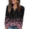 Women's Fashion V-Neck Button-Up T-Shirt With Floral Print Long-Sleeved Top