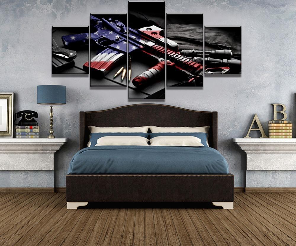 5dílný HD tisk plakát s velkou zbraní a americkou vlajkou Cuadros malby na plátně Nástěnné umění pro domácí dekorace Nástěnné dekorace Bez rámu