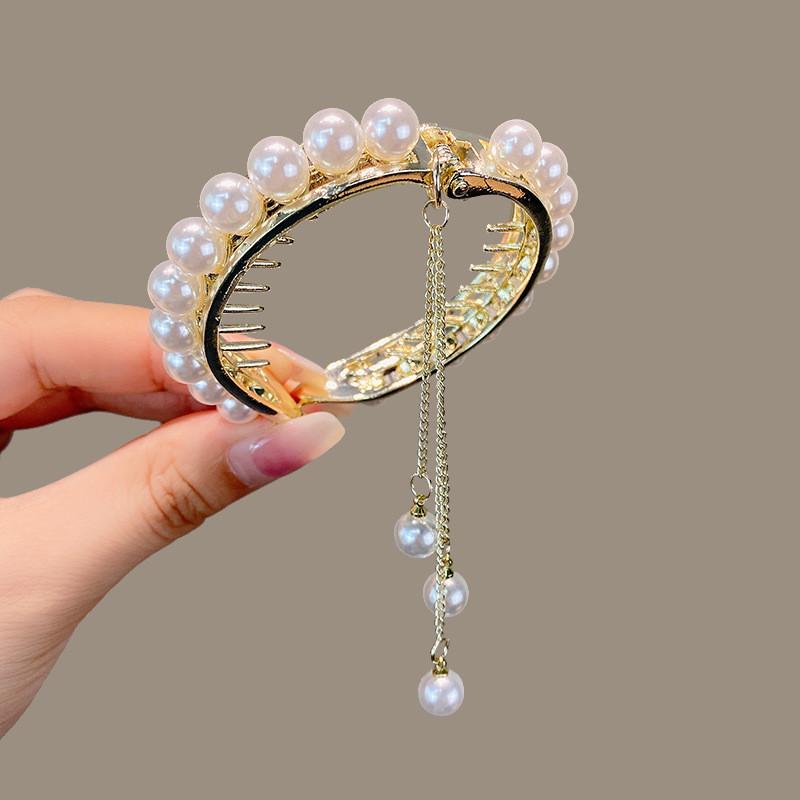 New Rhinestone Pearl Ponytail Hairpin Female Grab Clip Girls Updo Barrettes Headwear Girls Kids Hair Accessories