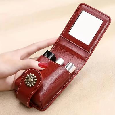 Lipstick Storage Bag with Mirror Portable Travel Makeup Bag Mini Toiletry Organizer Pouch Storage Makeup Tools Storage Case