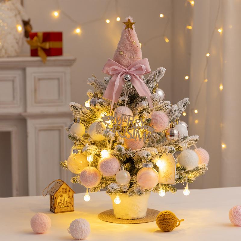 DIY Mini Christmas Tree PVC with Lights Flocking Desktop Decoration New
