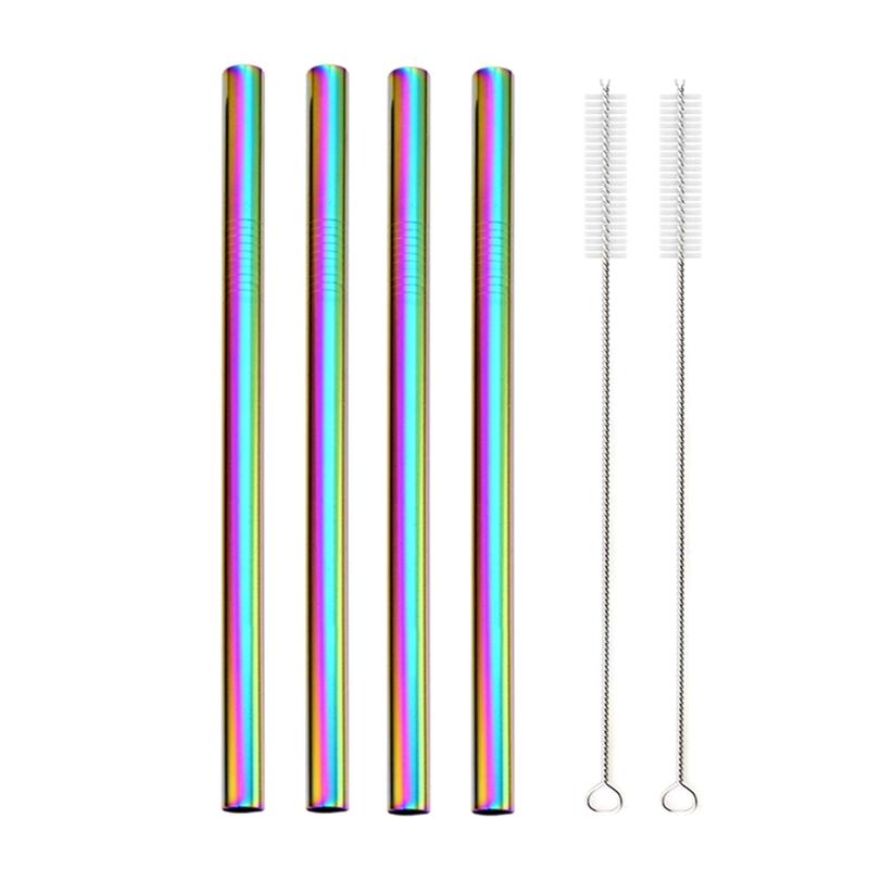 12x215mm Reusable 304 Stainless Steel Drinking Straws Set Eco-Friendly Metal Straw for Smoothie Boba Bubble Tea Milkshakes
