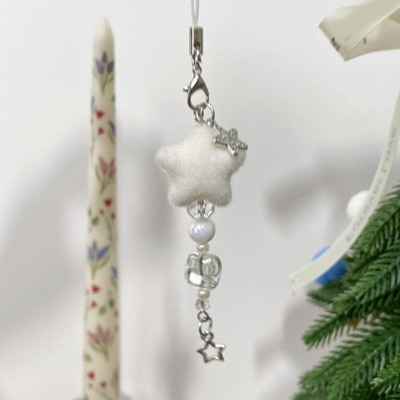 Flocking Snowflake Star Phone Charm Winter Themed Phone Decoration Suitable for Youthful Women and Holiday Enthusiasts