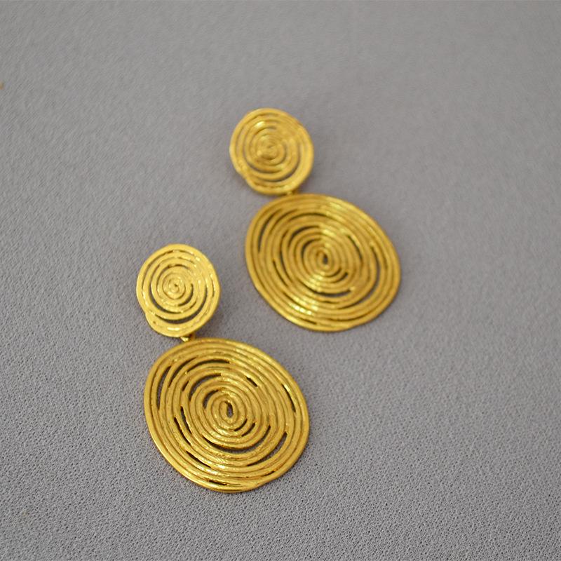 Vintage Gold-Plated Brass Disc Earrings with 925 Silver Needles