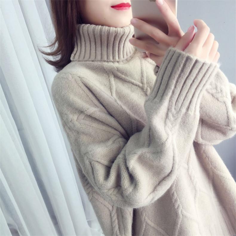 Thicken Warm High Collar Sweater for Women Pullovers Casual Loose Bottoming Tops Knitwears Clothes