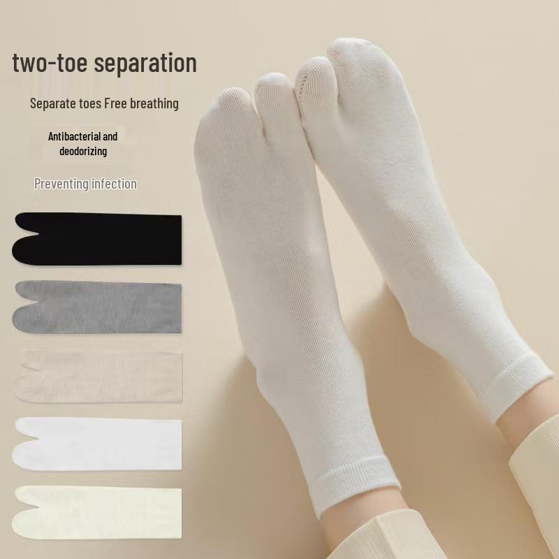 Women's Solid Color Split Toe Mid-Calf Socks for Geta - Suitable for Spring, Autumn, and Summer