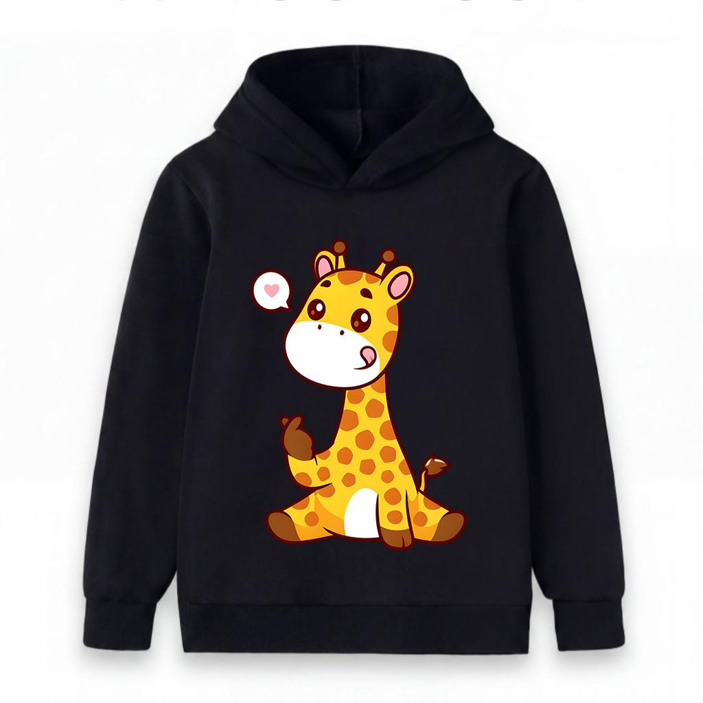 Cute Cartoon Giraffe Print Kids Hooded Sweatshirt, Unisex Boys Girls Pullover Hoodie, Soft Casual Long Sleeve Top For Toddlers Children Daily Wear