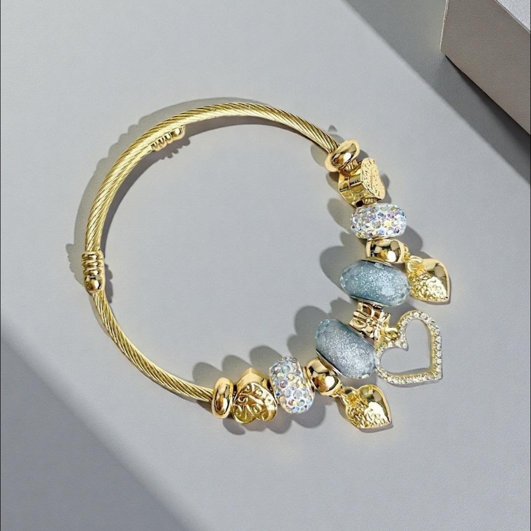 Регулируемый браслет-бенгл из нержавеющей стали с сердечком и сглазом, украшенный кристаллами-стразами - Браслет для лучшей подруги