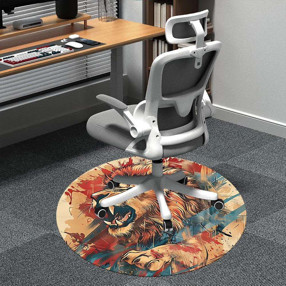 1PC Lion Roar Office Round Area Rug,  Mat Suitable ForOffice, Under Office Chairs Bedroom Living Room Home Decor, Room Deco