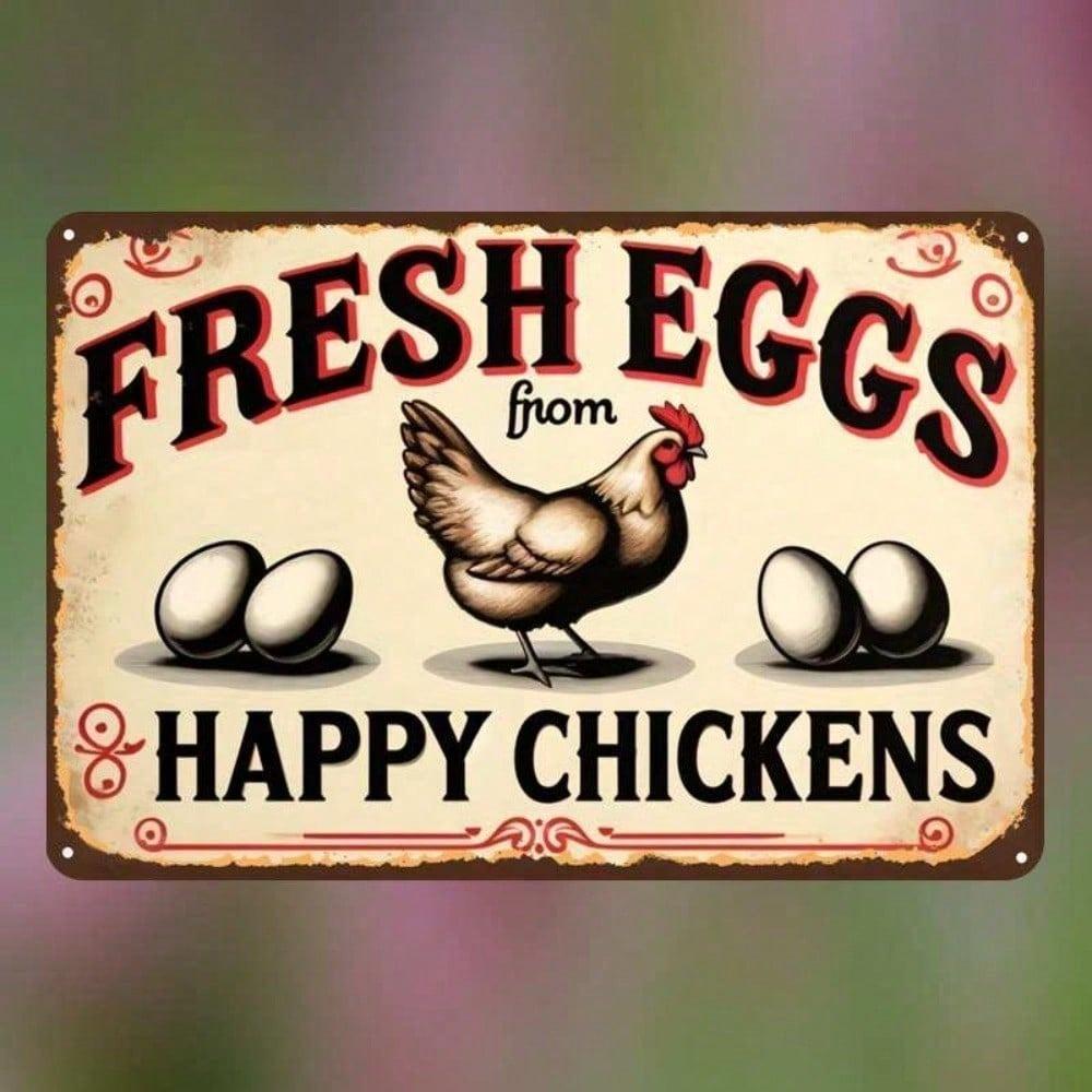 Vintage Fresh Eggs Metal Sign, Retro Farmhouse Kitchen Wall Decor, Pre-Drilled Tin Plaque