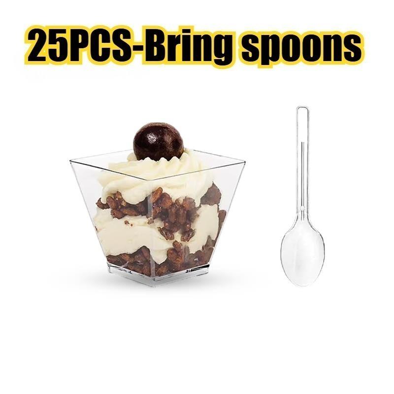 25/50/100PCS Transparent Ladder Shaped Cups Dessert Cups Pudding Fruit Ice Cream Camp Birthday Party Plastic Food Container