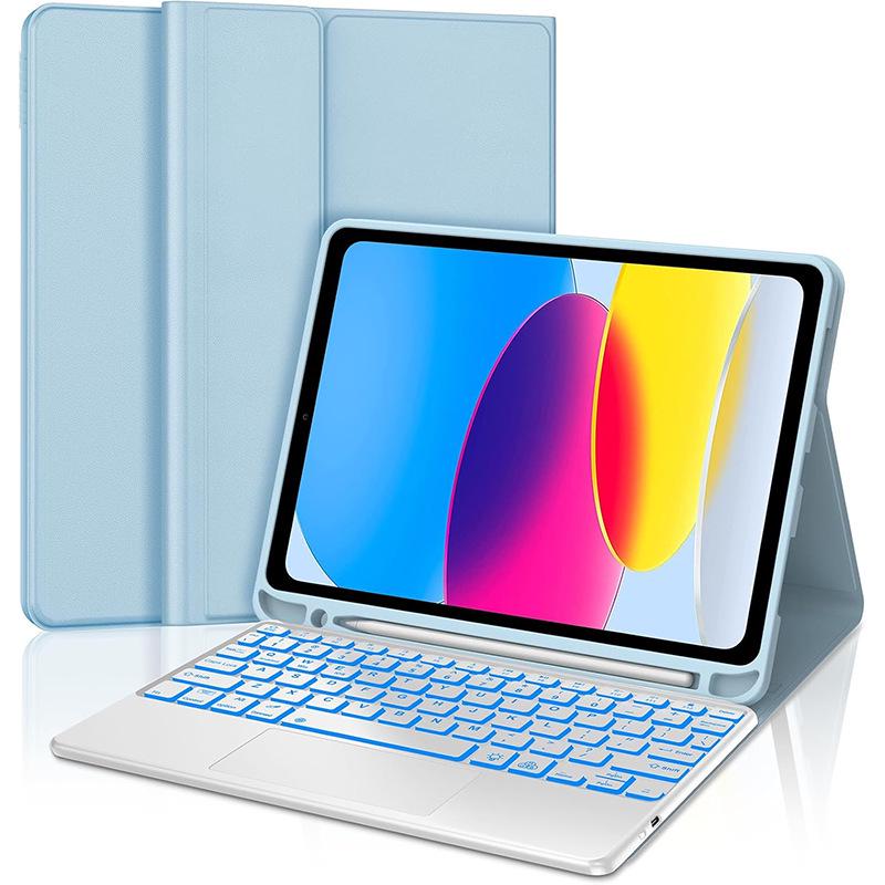 iPad Pro 11" Protective Case with Touchpad Bluetooth Keyboard & Pencil Holder for Air 4/5, 10th Gen, Leather Finish