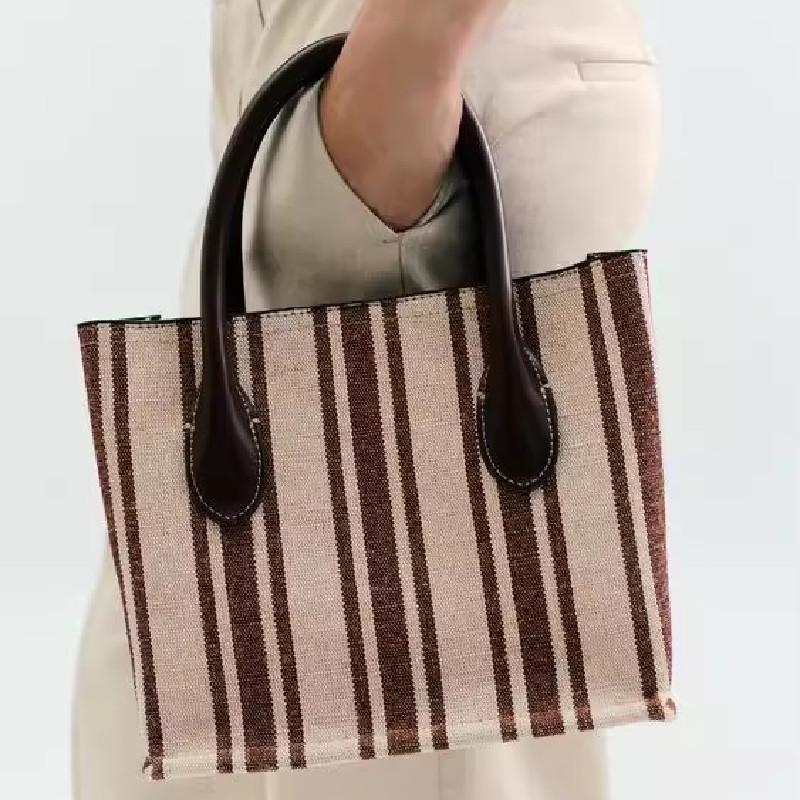Hot Sale Of The Season New Women's Large Capacity Canvas Tote Bag College Class Shoulder Bag Simple Striped Casual Style Handbag