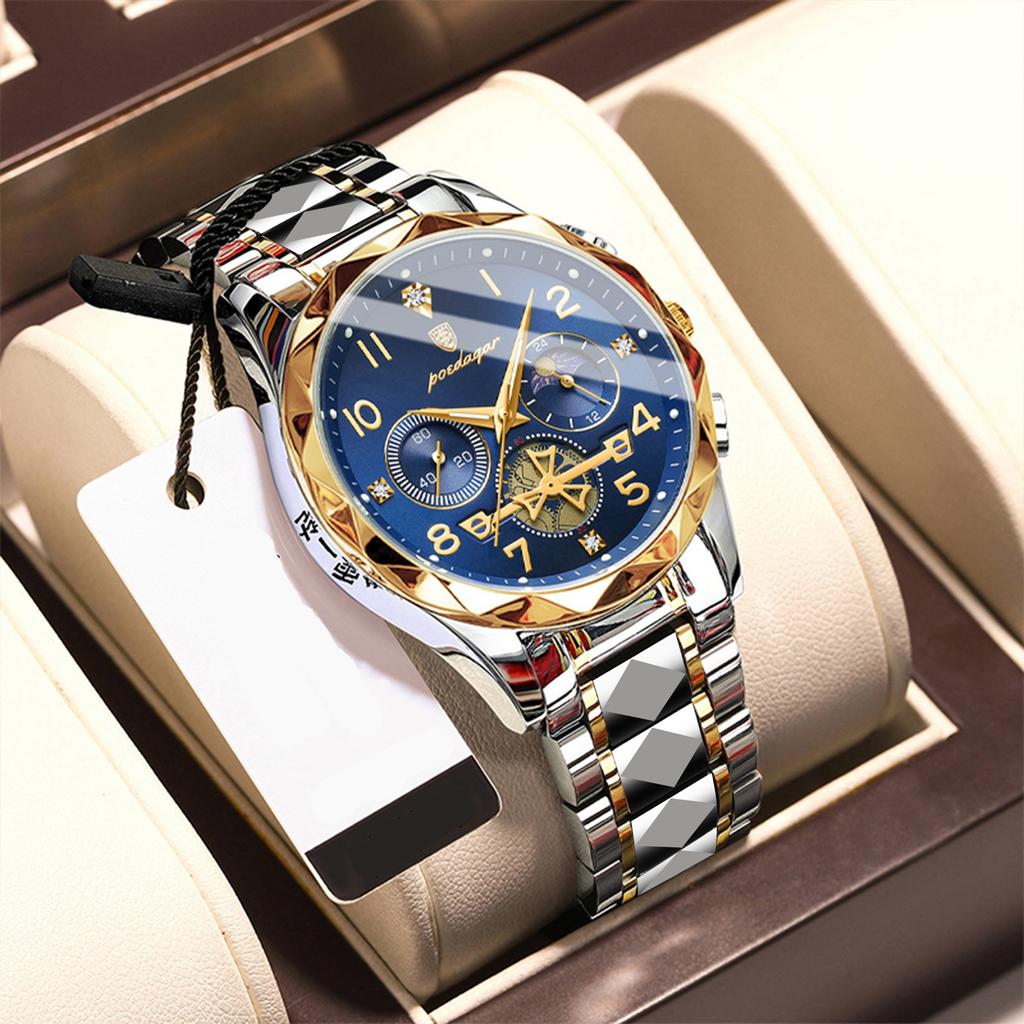 Poedagar 972 Luxury Men Watch Quartz Movement Stainless Steel Waterproof Luminous Casual Business Fashion Wristwatch