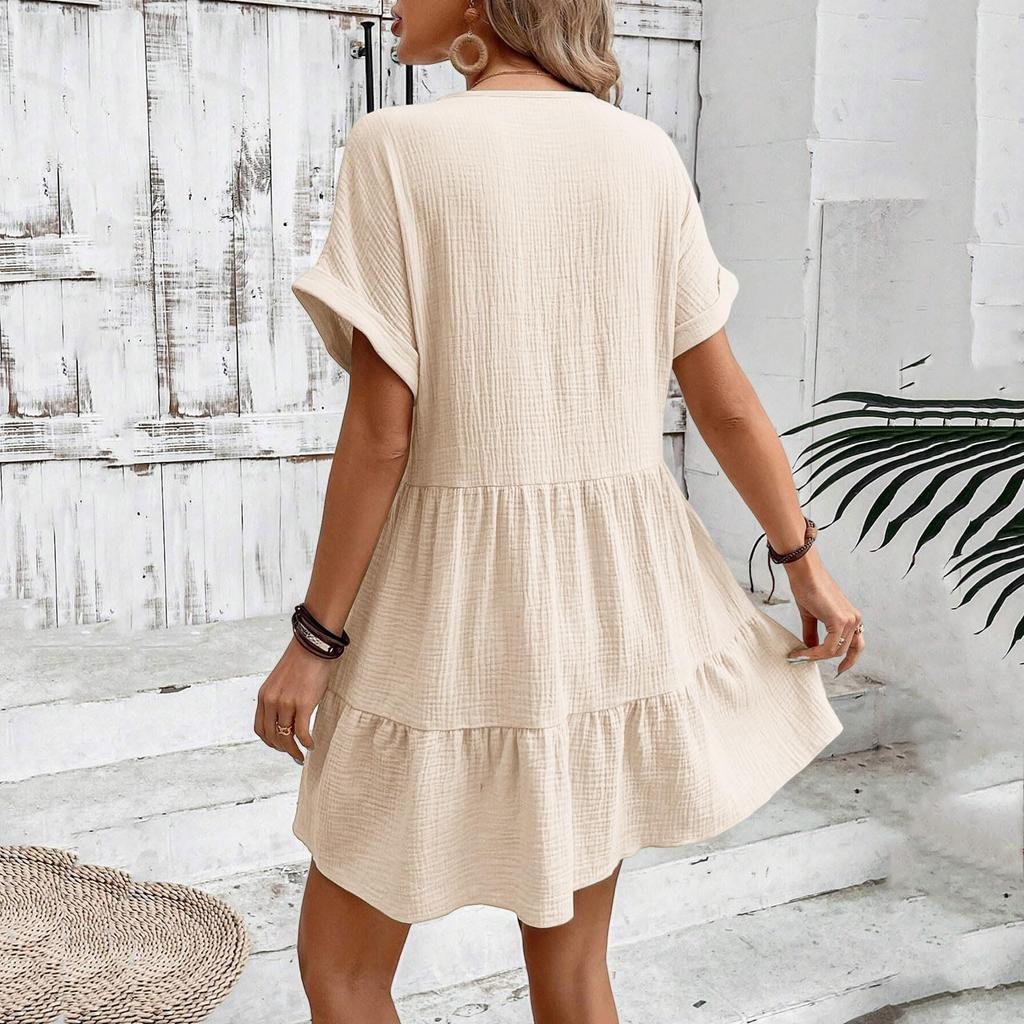 Women's Fashion Loose Flowy V-Neck Short-Sleeve Dress
