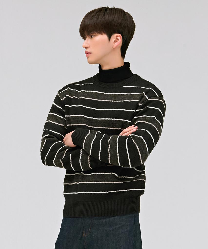 CHASECULT Men'S Striped Round Sweater - Black