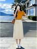 Korean Style Women's Casual Two-Piece Set: Short-Sleeve T-shirt & Denim Slit Skirt