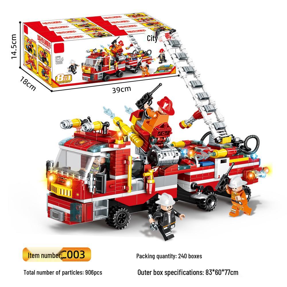 LEGO-Compatible Fire Engine & Firefighter Minifigure Set - 8 Model DIY Assembly for Kids