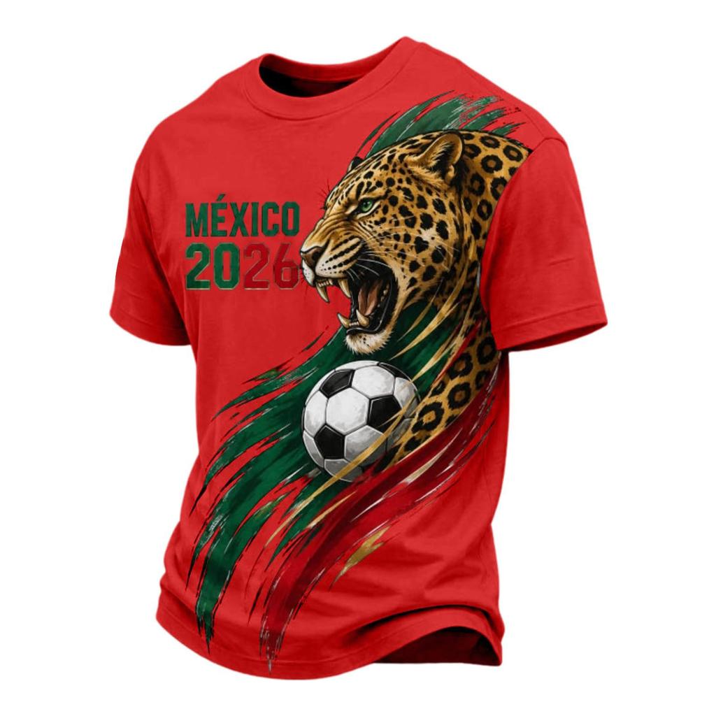 Men's Casual V Neck Short Sleeve Breathable T Shirt Soccer Graphic Print Mexico 2026 Lettering Design