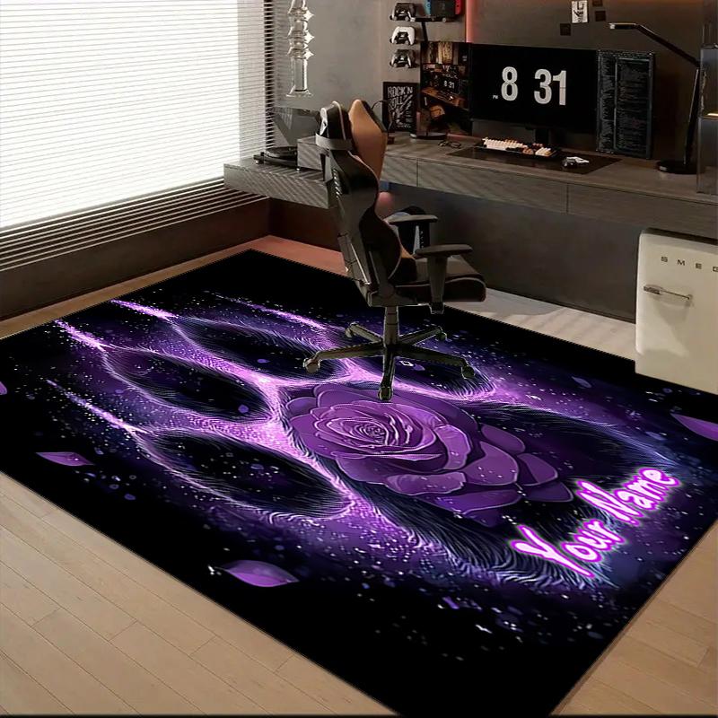 1PC Custom Name Purple Rose Paw Print Theme Floor Mat Ideal for Living Room, Game Rooms, Office, Bedroom Floor Mat Design