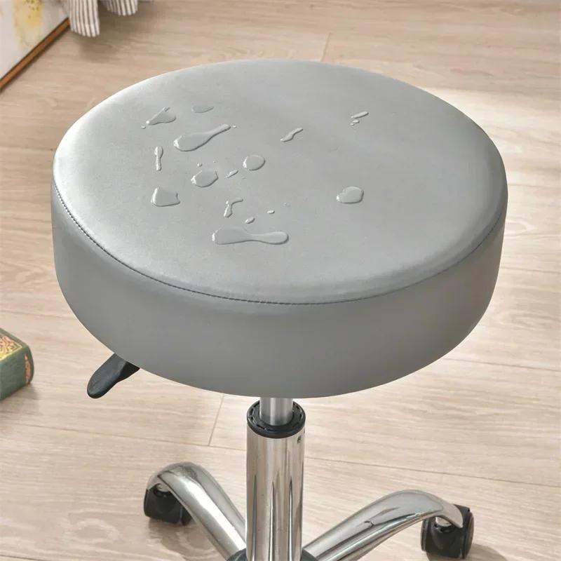 Waterproof Round Stool Cover Leather Elastic Barstool Covers All Inclusive Solid Color Rotating Chair Slipcover Home Hotel Decor