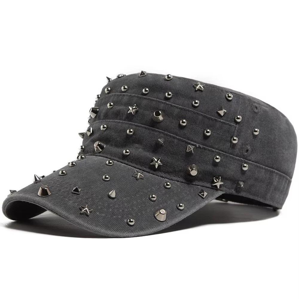 Adjustable Flat Hat Cap Rivet Design Trucker Hat Vintage Baseball Cap  For Women Men