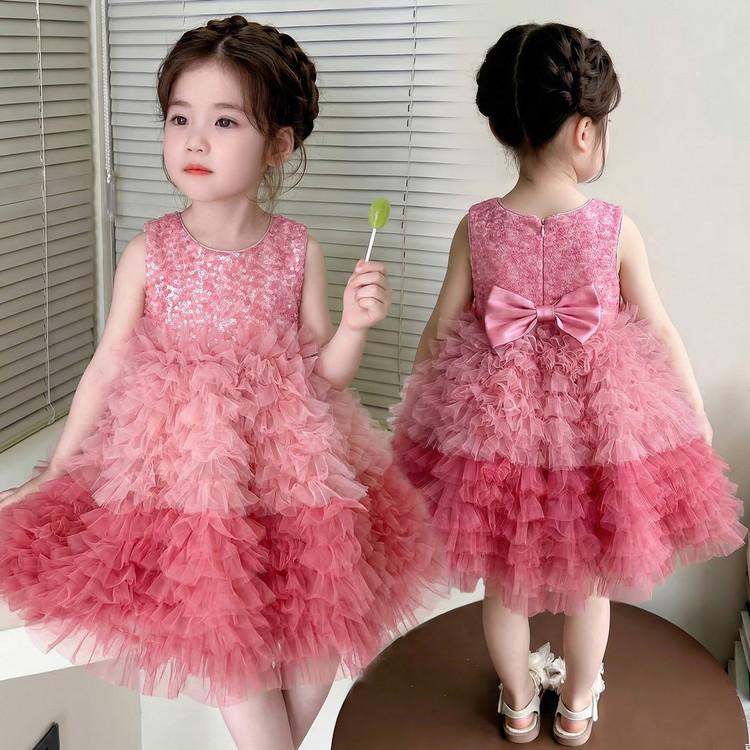 Girls Gradient French-Style Layered Cake Skirt Plush-Lined Princess Dress - Summer 2026 Collection 120 cm