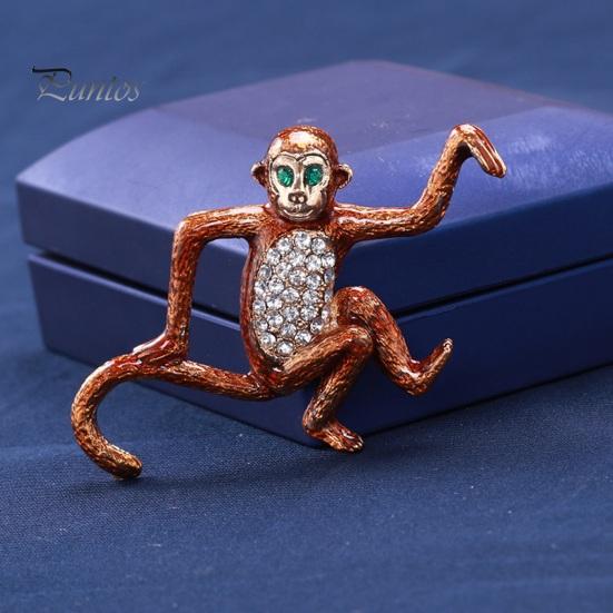 Cute Monkey Animal Shape Brooch Shining Rhinestones Inlaid Suit Lapel Pin Temperament Scarf Buckle Badge Dress Coat Accessories