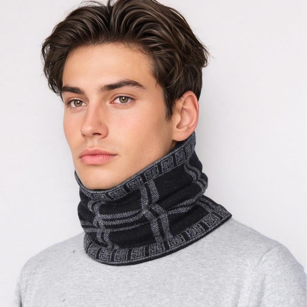 Winter Men Windproof Thickened Neck Gaiter Imitation Cashmere Warm Plaid Neckerchief Fashion Simple Knit Neck Cover Ring Scarf