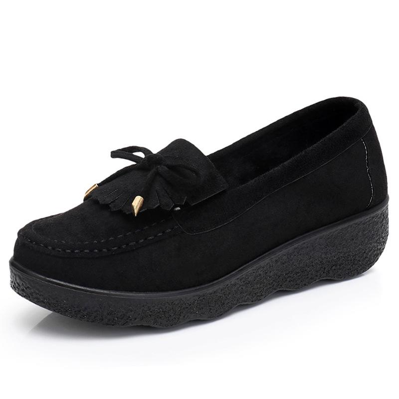 Spring and Autumn New Old Beijing Cloth Shoes Women's Single Shoes Platform Muffin Mom Shoes Versatile Doudou Shoes Black Work Shoes Women