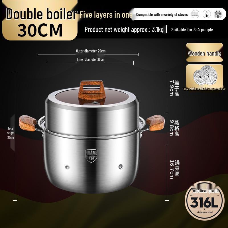 316 Stainless Steel Multi-layer Steamer Pot, Food Grade, Large Capacity, Multi-functional Household Cookware