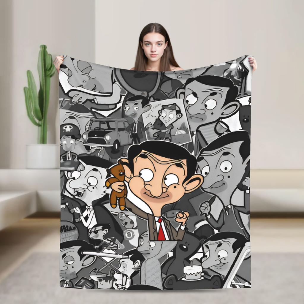 Mr. Beans Teddy Bear Blankets Fleece Spring/Autumn Cartoon Multifunction Soft Throw Blanket For Bedding Travel Bedding Throws