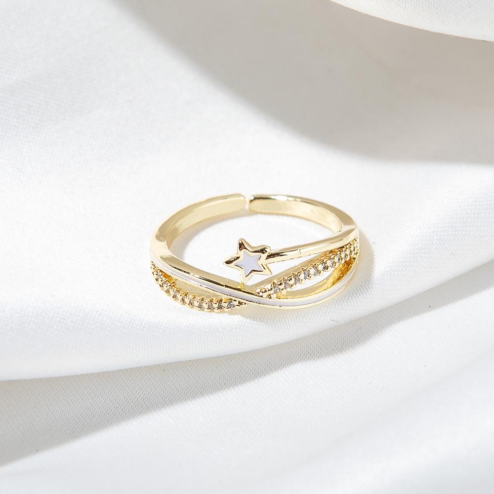 [Copper Products] Diamond-Encrusted Zircon Niche Design Opening Simple Ring Ring Woman