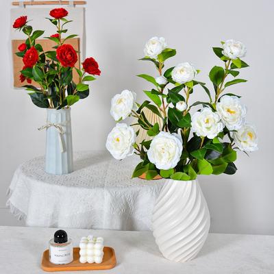 10pcs Wedding Pink Camellias Plant Simulation Flower Auditorium Decoration Artificial 4 Heads Camellia Branch Silk Fake Flowers