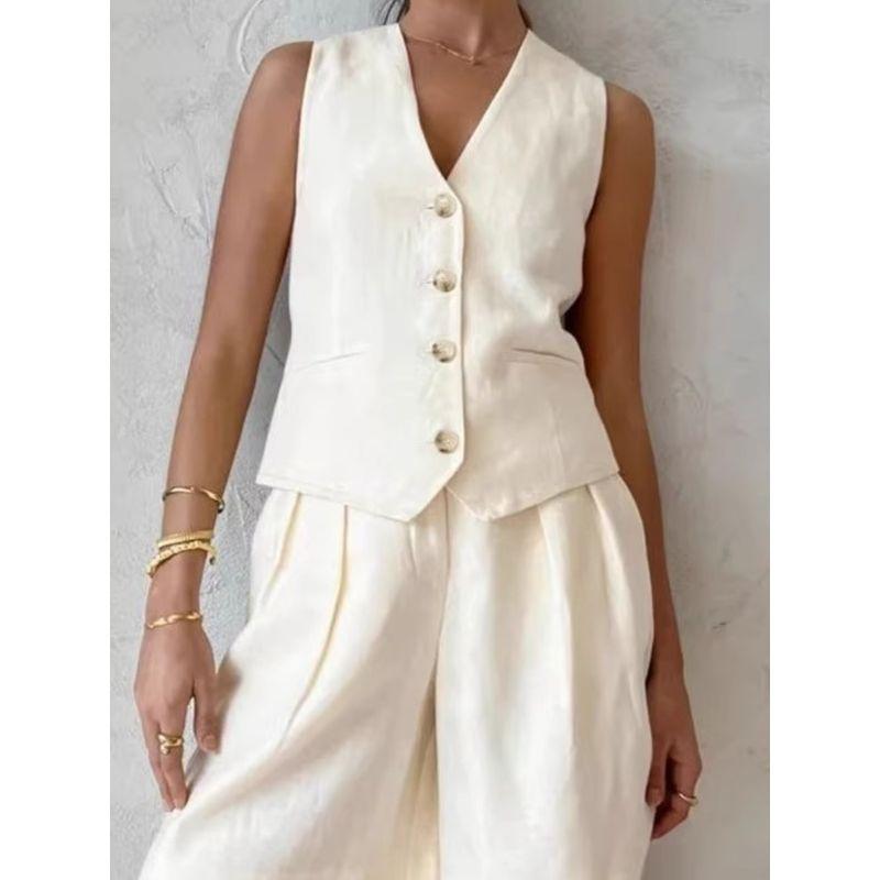 Loose Single Brewed Vest Shorts Set Loose Single Breasted Vest Shorts Suit