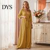Solid Color Lace Dress Women V-Neck for Fall, 3/4 Sleeves Maxi with V Neck Belt, Loose Casual Long Vacation Daily Wear Belt
